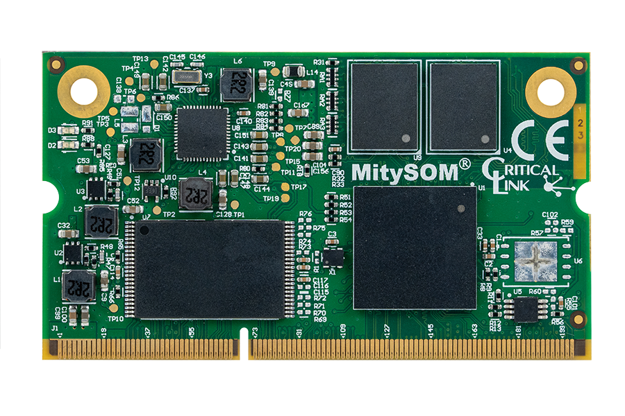 Top view of Critical Link's MitySOM-335x system on module featuring Texas Instruments Sitara AM335x processor