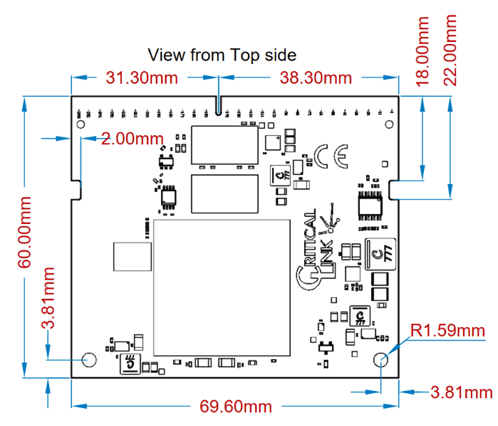 Top side diagram of MitySOM-C10G, a System on Module featuring the Altera Cyclone 10 GX FPGA