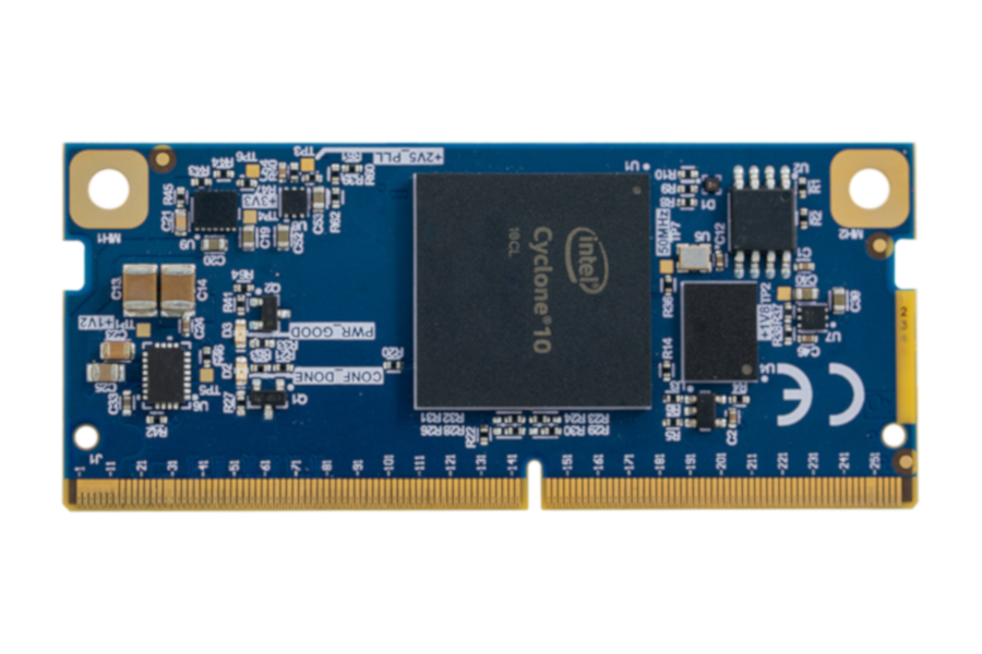 Top view of Critical Link's MitySOM-C10L system on module featuring Altera Cyclone 10 LP FPGA